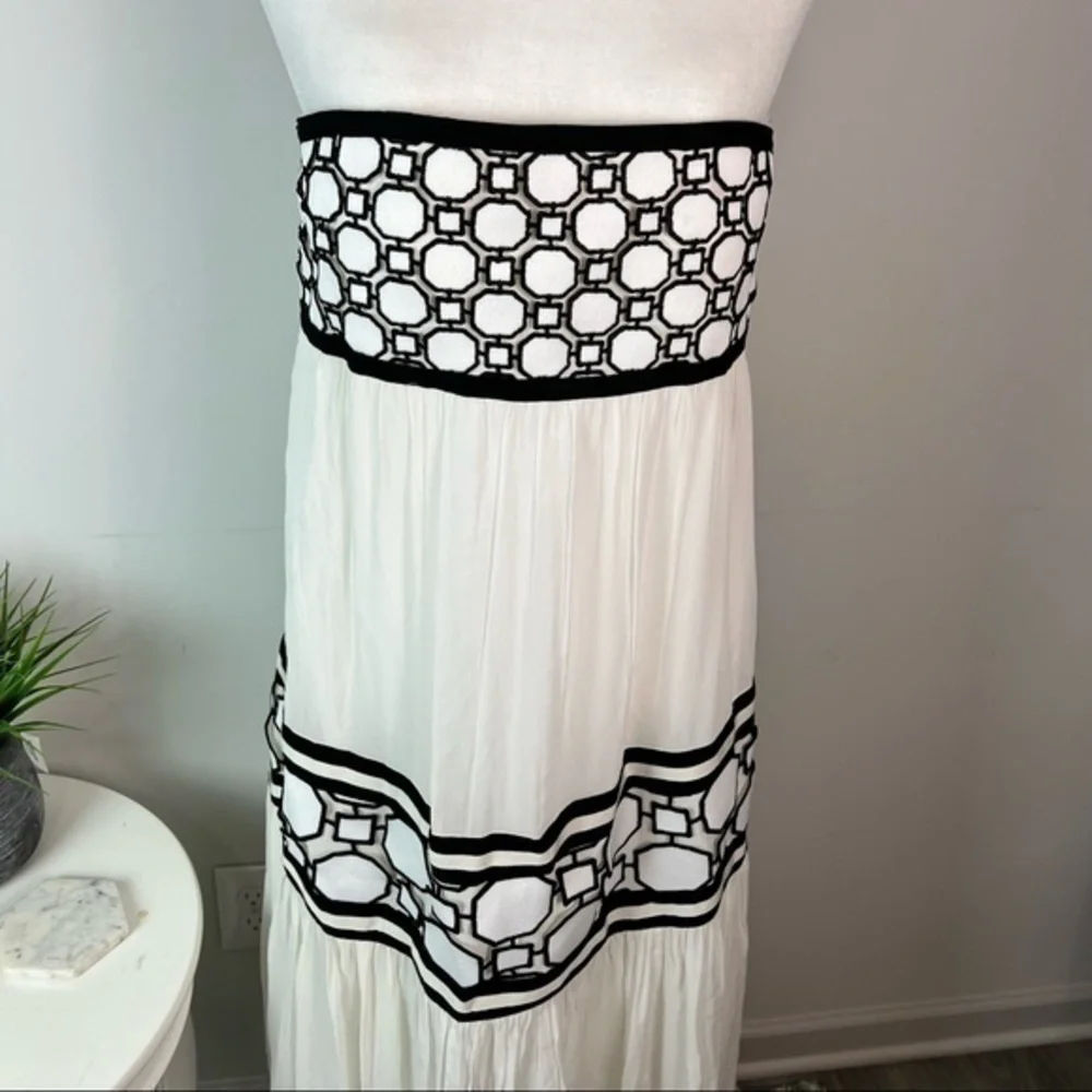 Tory Burch Christie Strapless Maxi Dress Size 4 White Black Silk Runway NWT